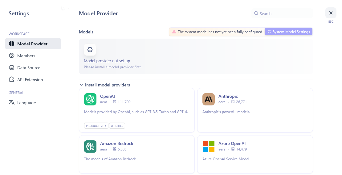 Settings - Model Provider